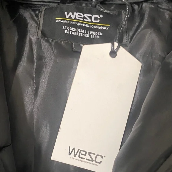 WESC Shiny Men’s Black Puffer Jacket with Hood